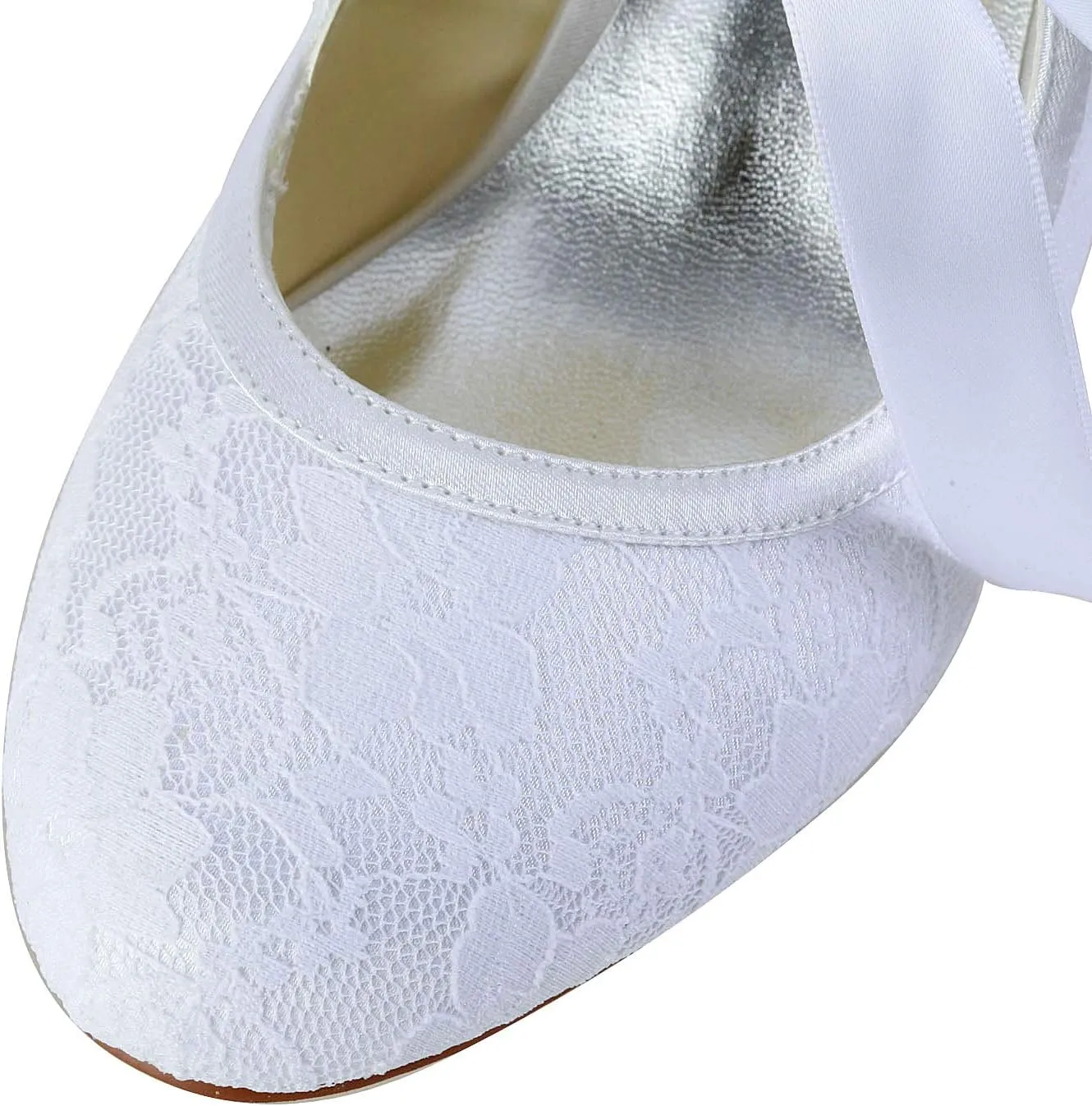 JIAJIA 140311 Women's Bridal Shoes Closed Toe Stiletto Heel Lace Satin Pumps Ribbon Tie Wedding Shoes
