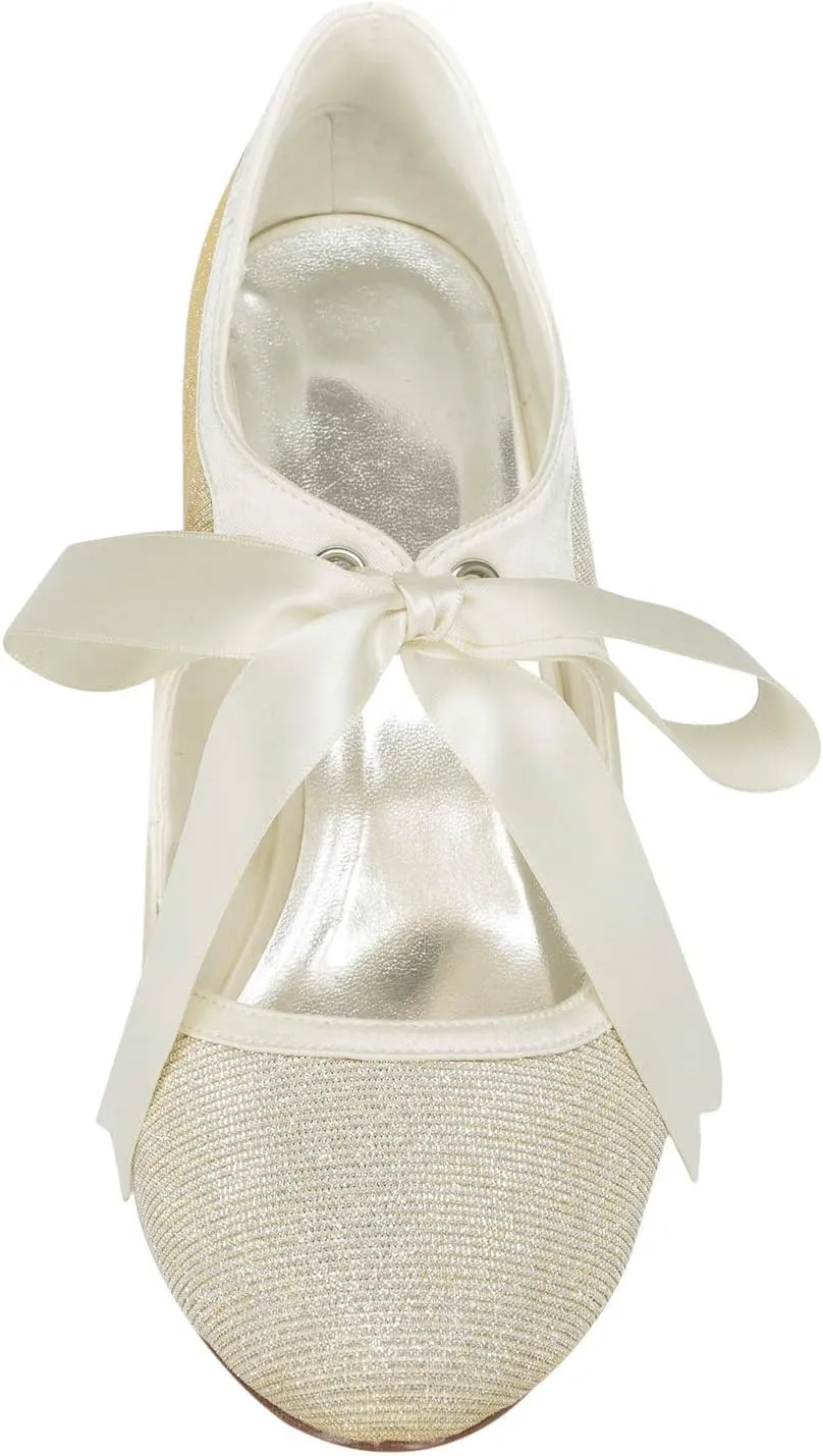 JIAJIA 140311 Women's Bridal Shoes Closed Toe Stiletto Heel Lace Satin Pumps Ribbon Tie Wedding Shoes
