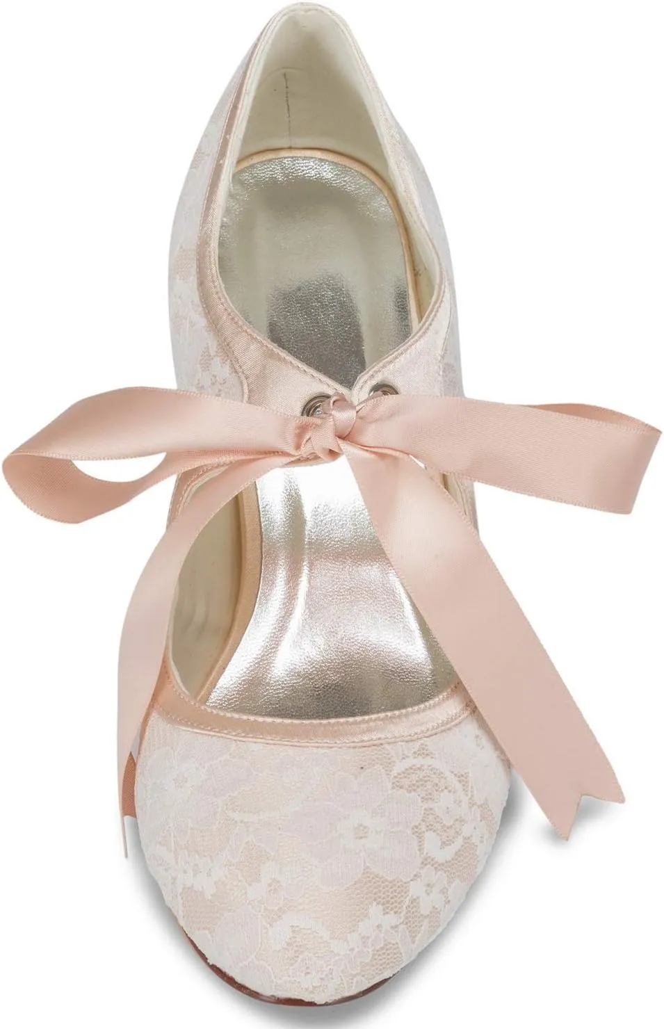 JIAJIA 140311 Women's Bridal Shoes Closed Toe Stiletto Heel Lace Satin Pumps Ribbon Tie Wedding Shoes