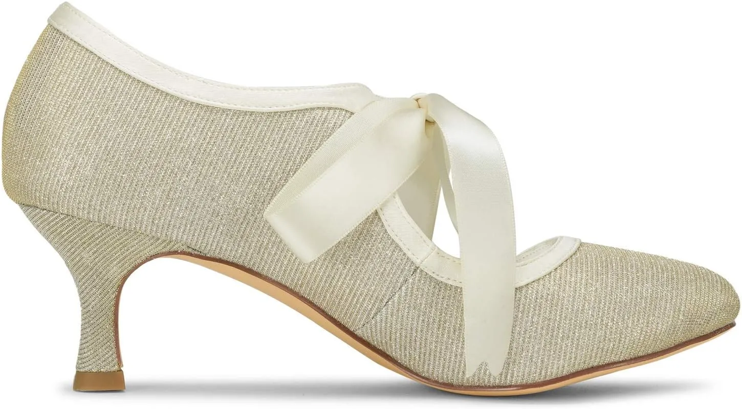 JIAJIA 140311 Women's Bridal Shoes Closed Toe Stiletto Heel Lace Satin Pumps Ribbon Tie Wedding Shoes