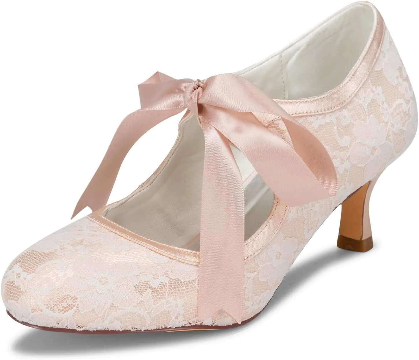 JIAJIA 140311 Women's Bridal Shoes Closed Toe Stiletto Heel Lace Satin Pumps Ribbon Tie Wedding Shoes