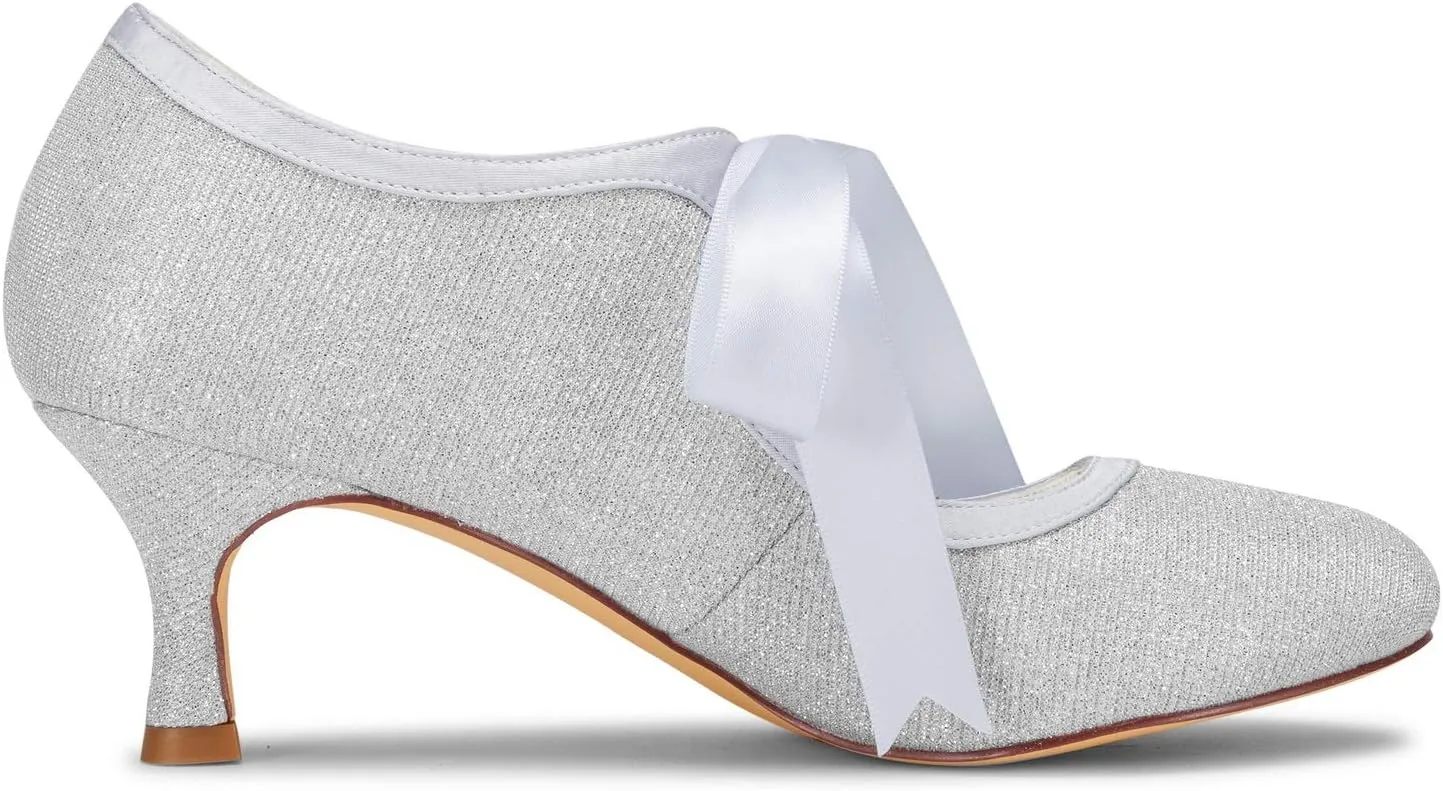 JIAJIA 140311 Women's Bridal Shoes Closed Toe Stiletto Heel Lace Satin Pumps Ribbon Tie Wedding Shoes