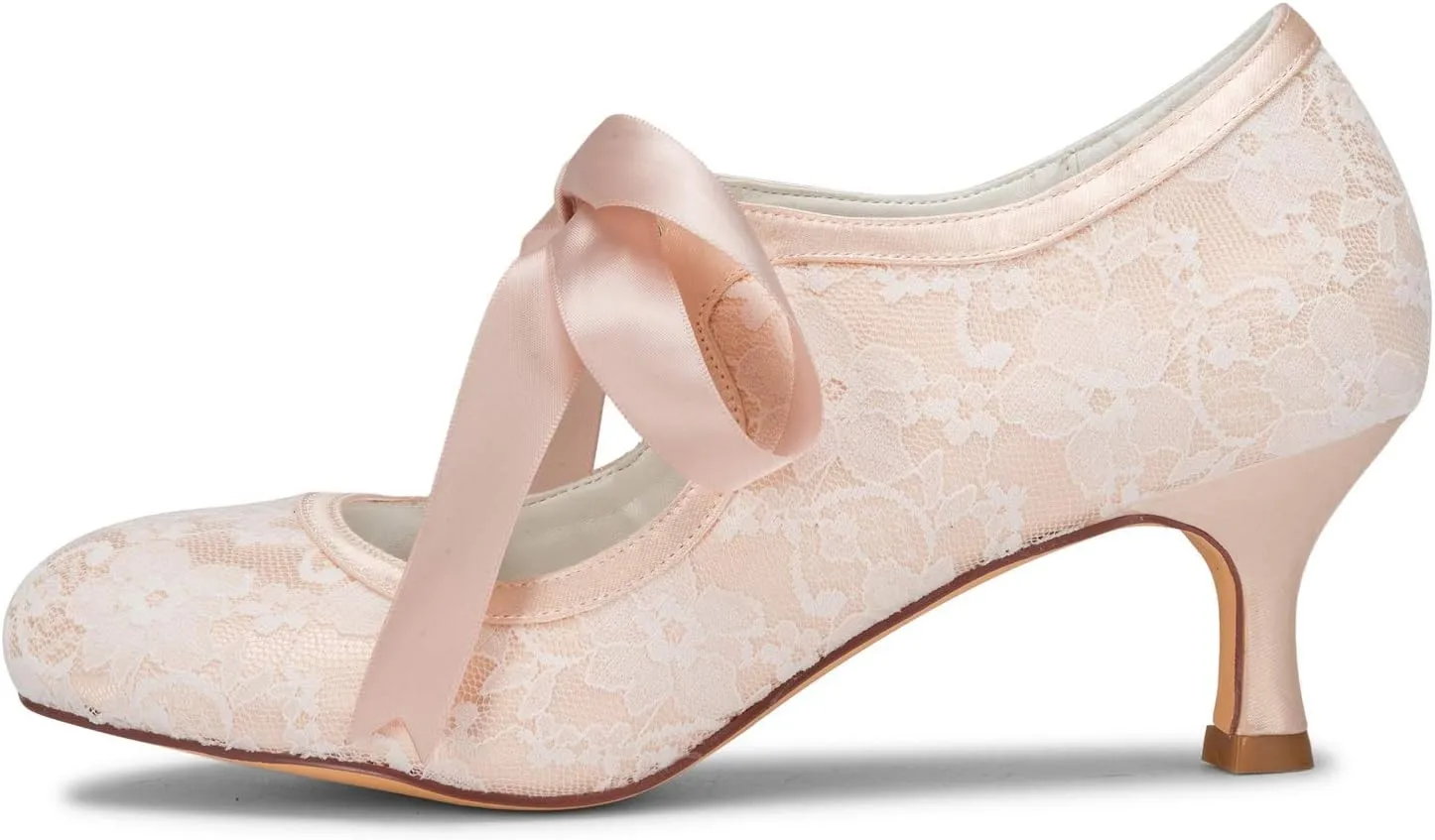 JIAJIA 140311 Women's Bridal Shoes Closed Toe Stiletto Heel Lace Satin Pumps Ribbon Tie Wedding Shoes