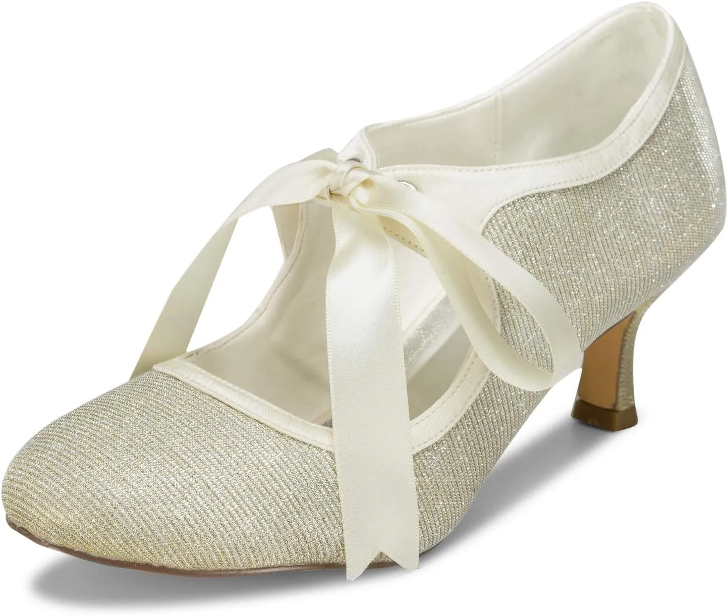 JIAJIA 140311 Women's Bridal Shoes Closed Toe Stiletto Heel Lace Satin Pumps Ribbon Tie Wedding Shoes