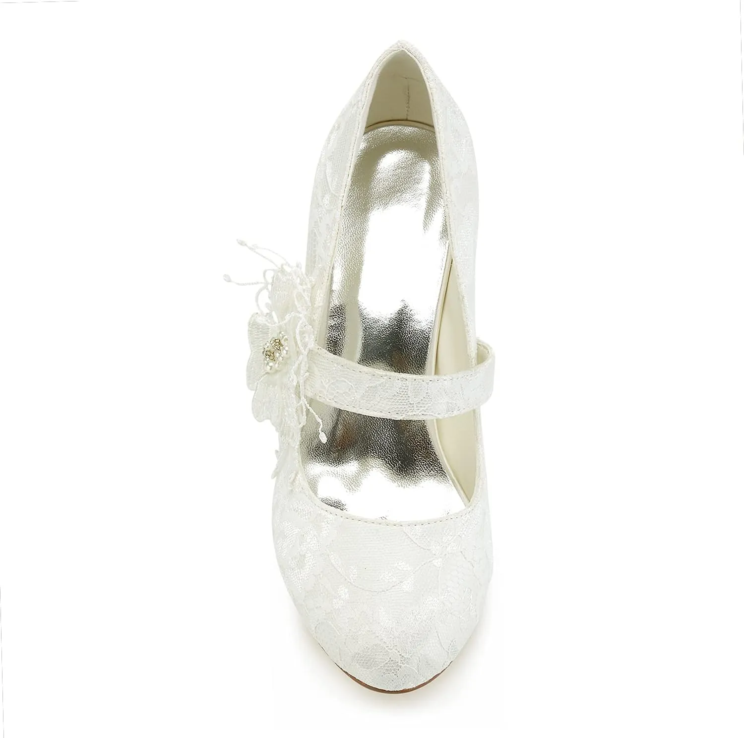JIAJIA 586449B Women's Bridal Shoes Closed Toe 2.5" Stiletto Heel Lace Satin Pumps Satin Flower Imitation Wedding Shoes