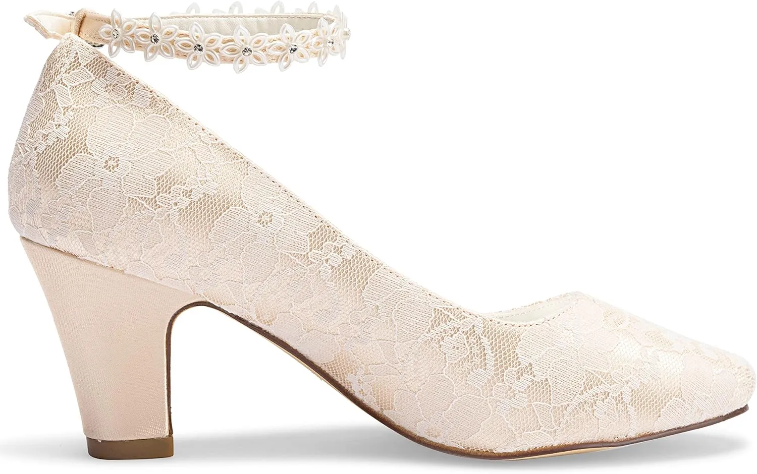 JIAJIA 62311A Women's Bridal Shoes Closed Toe 2.7" Chunky Heel Lace Satin Pumps Satin Flower Wedding Shoes