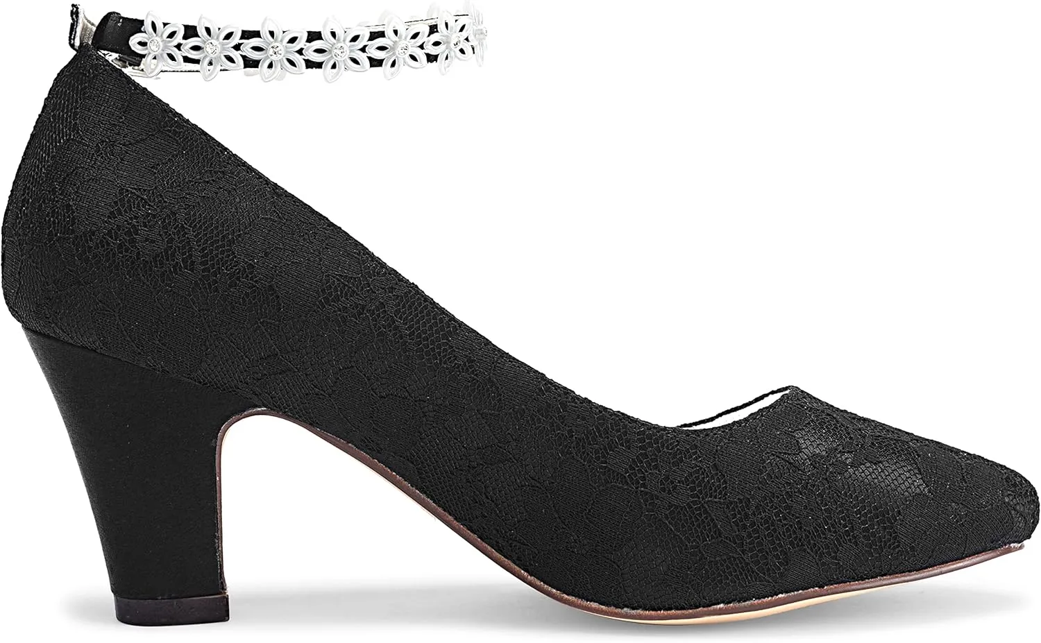 JIAJIA 62311A Women's Bridal Shoes Closed Toe 2.7" Chunky Heel Lace Satin Pumps Satin Flower Wedding Shoes