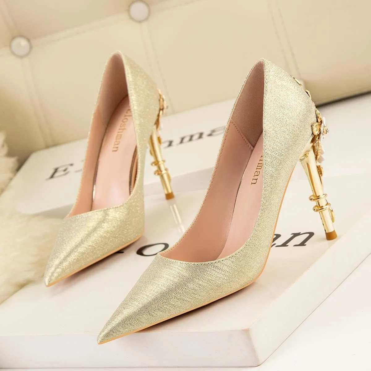 JOEupin High Heels Womens Pointed Toe Heels Satin Pumps Stiletto Bridal Party Dress Evening Wedding Shoes for Woman