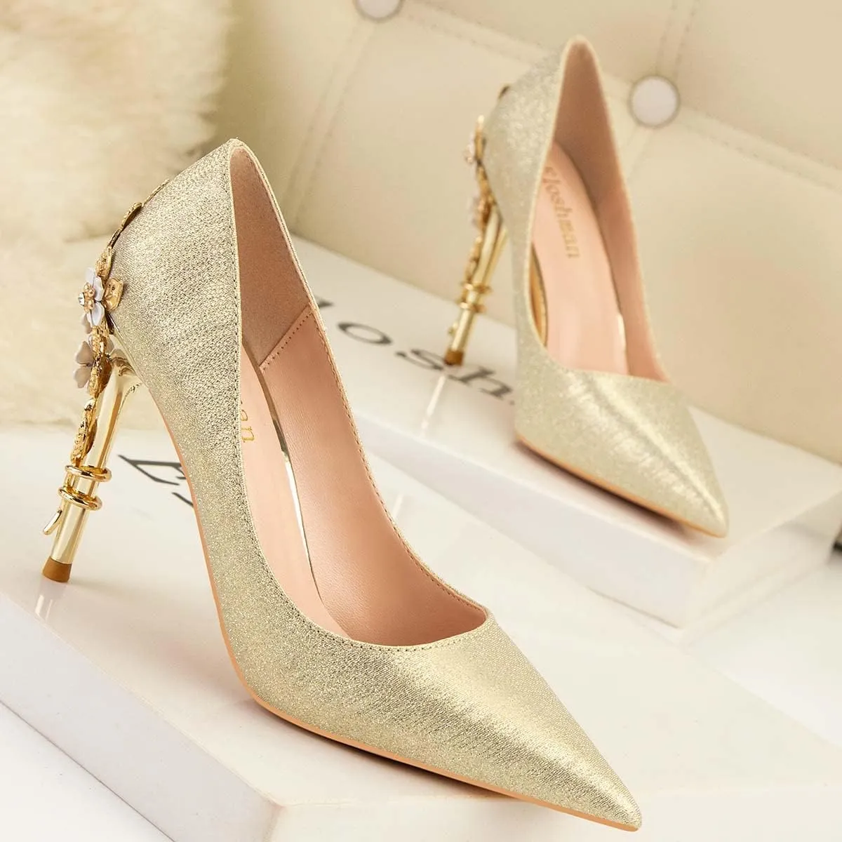 JOEupin High Heels Womens Pointed Toe Heels Satin Pumps Stiletto Bridal Party Dress Evening Wedding Shoes for Woman