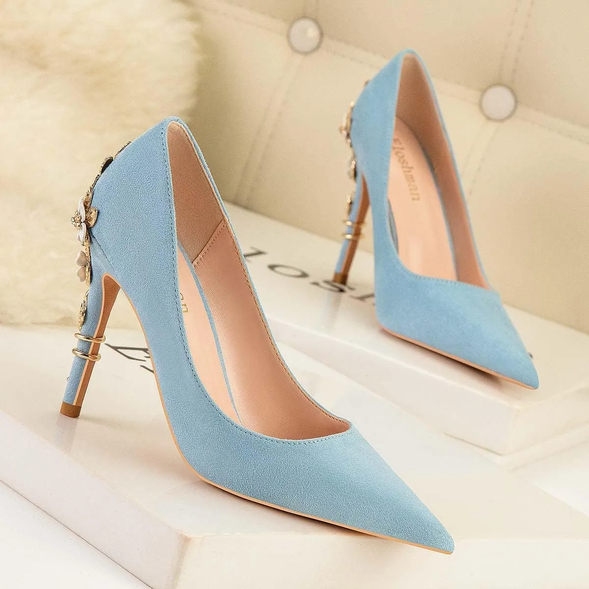 JOEupin High Heels Womens Pointed Toe Heels Satin Pumps Stiletto Bridal Party Dress Evening Wedding Shoes for Woman