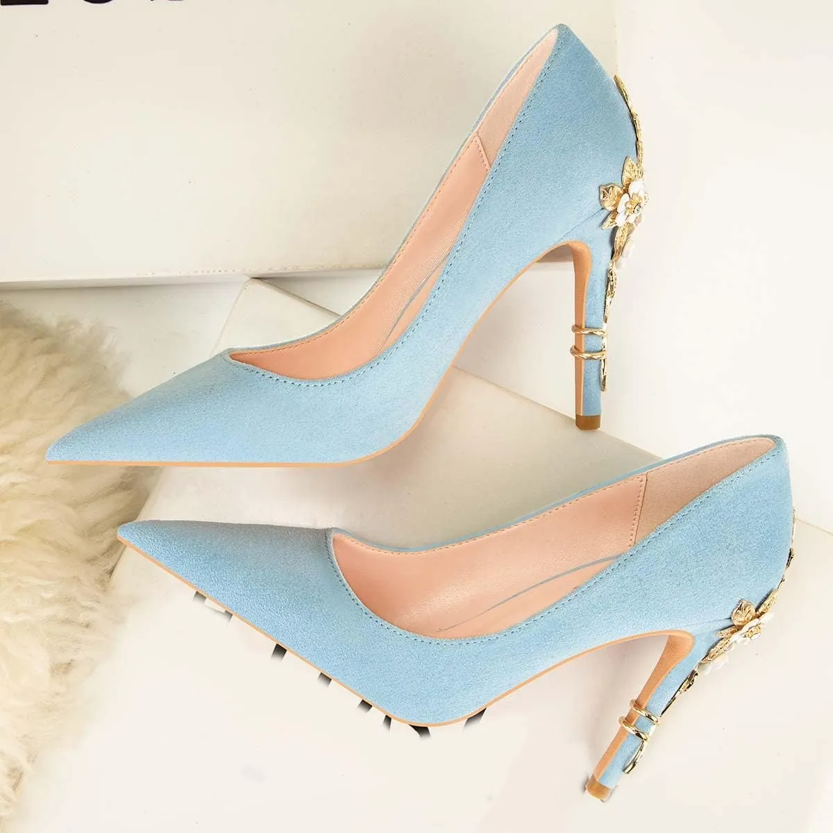 JOEupin High Heels Womens Pointed Toe Heels Satin Pumps Stiletto Bridal Party Dress Evening Wedding Shoes for Woman