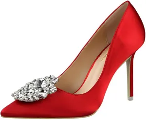 JOEupin Womens Rhinestone Satin Pumps Evening Party High Heel Pumps Wedding Bridal Stilettos Shoes