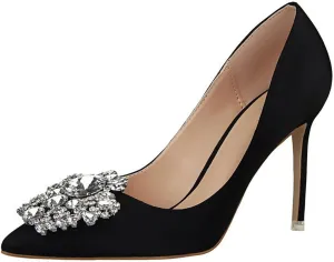 JOEupin Womens Rhinestone Satin Pumps Evening Party High Heel Pumps Wedding Bridal Stilettos Shoes