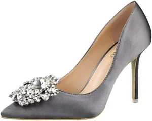 JOEupin Womens Rhinestone Satin Pumps Evening Party High Heel Pumps Wedding Bridal Stilettos Shoes