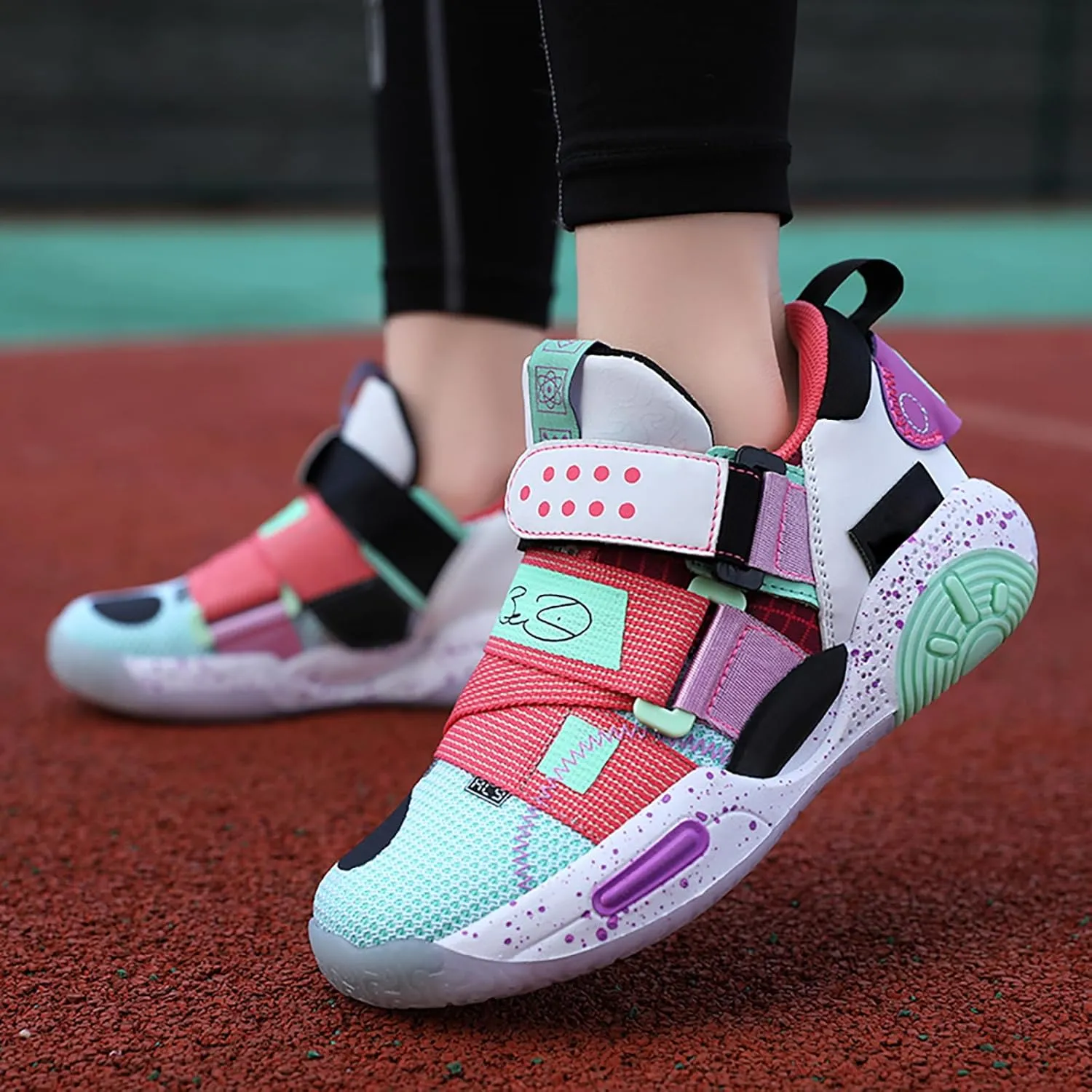 Kids Basketball Shoes Boys Girls Sneakers Durable Sports Shoes Hook-Loop Breathable Outdoor School Trainers for Little Kids Big Kids Youth