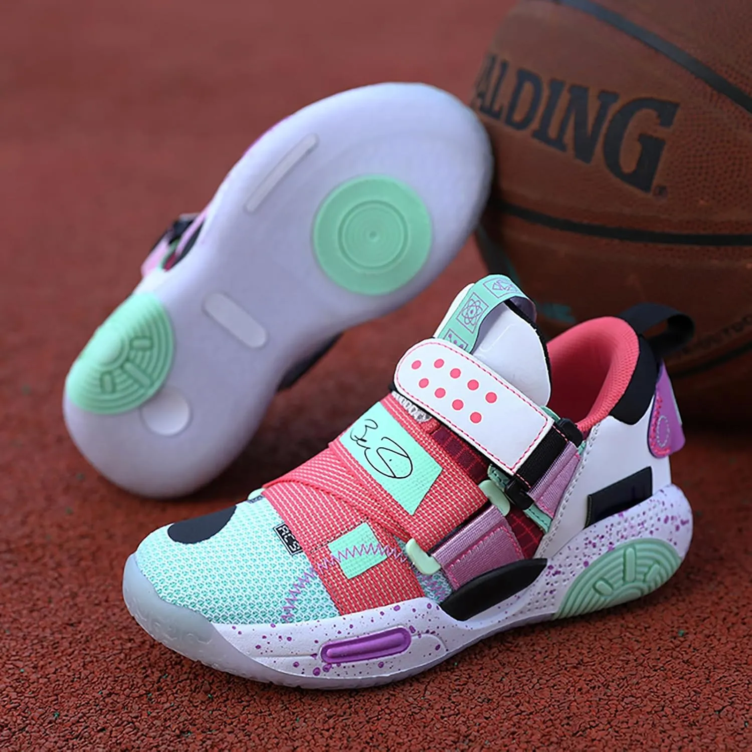 Kids Basketball Shoes Boys Girls Sneakers Durable Sports Shoes Hook-Loop Breathable Outdoor School Trainers for Little Kids Big Kids Youth
