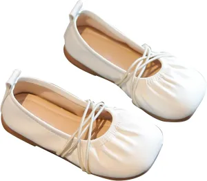 Kids Girls Straps Ballet Flat Square Toe Soft Sole Lace-up Ballerina Slip On Solid Casual Mary Jane Prom Shoes