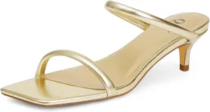 Kitten Heels Women Two Strap Heels Open Square Toe Heeled Sandals Low Heels for Women Slip on Slide Sandals