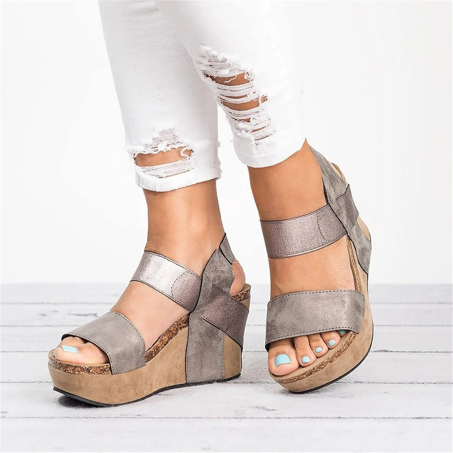 Lausiuoe Wedge Sandals For Women,Women's Ankle Strap Wedge Sandals Casual Dressy Summer Beach Open Toe Platform Sandals