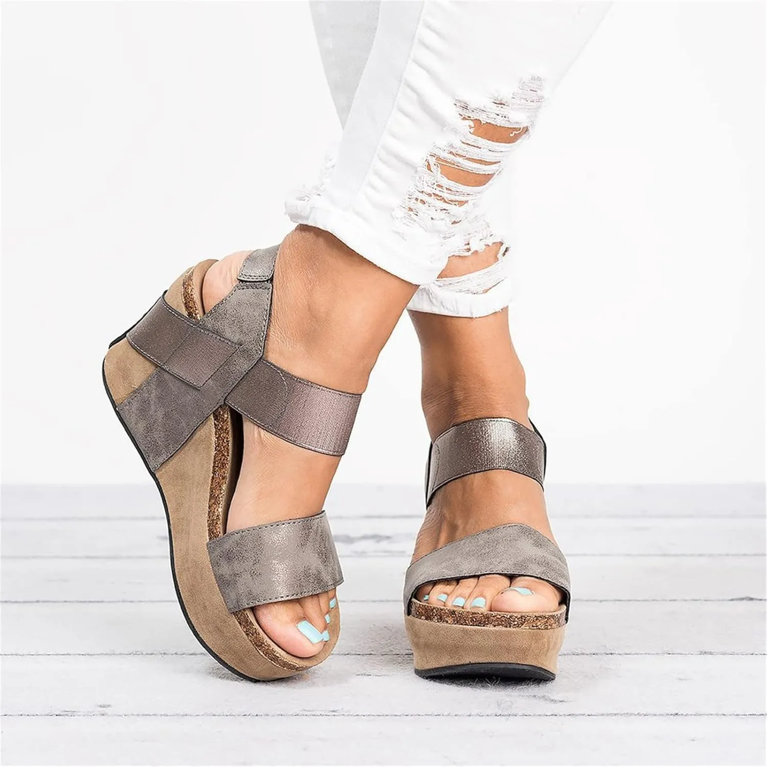 Lausiuoe Wedge Sandals For Women,Women's Ankle Strap Wedge Sandals Casual Dressy Summer Beach Open Toe Platform Sandals