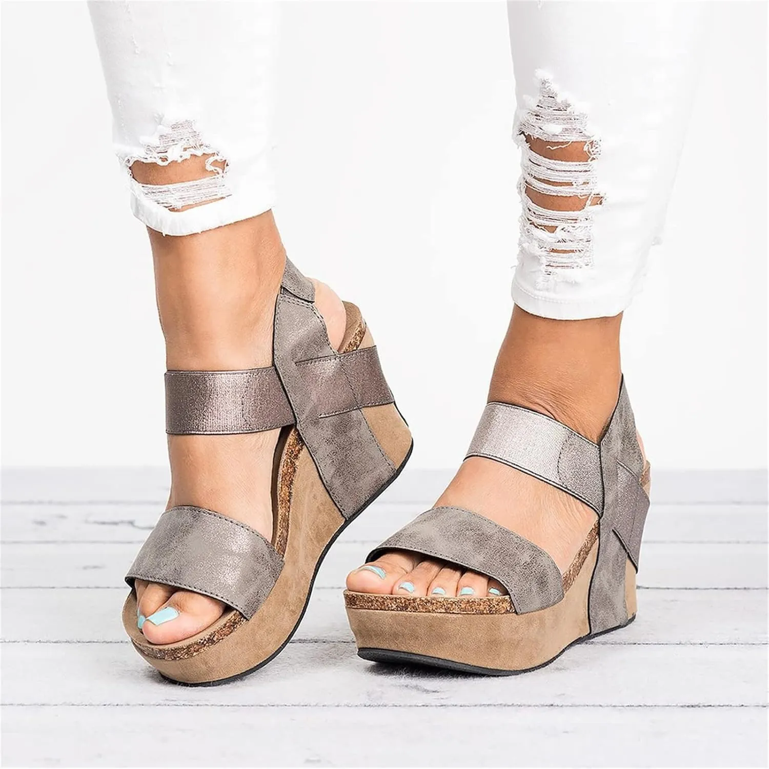 Lausiuoe Wedge Sandals For Women,Women's Ankle Strap Wedge Sandals Casual Dressy Summer Beach Open Toe Platform Sandals