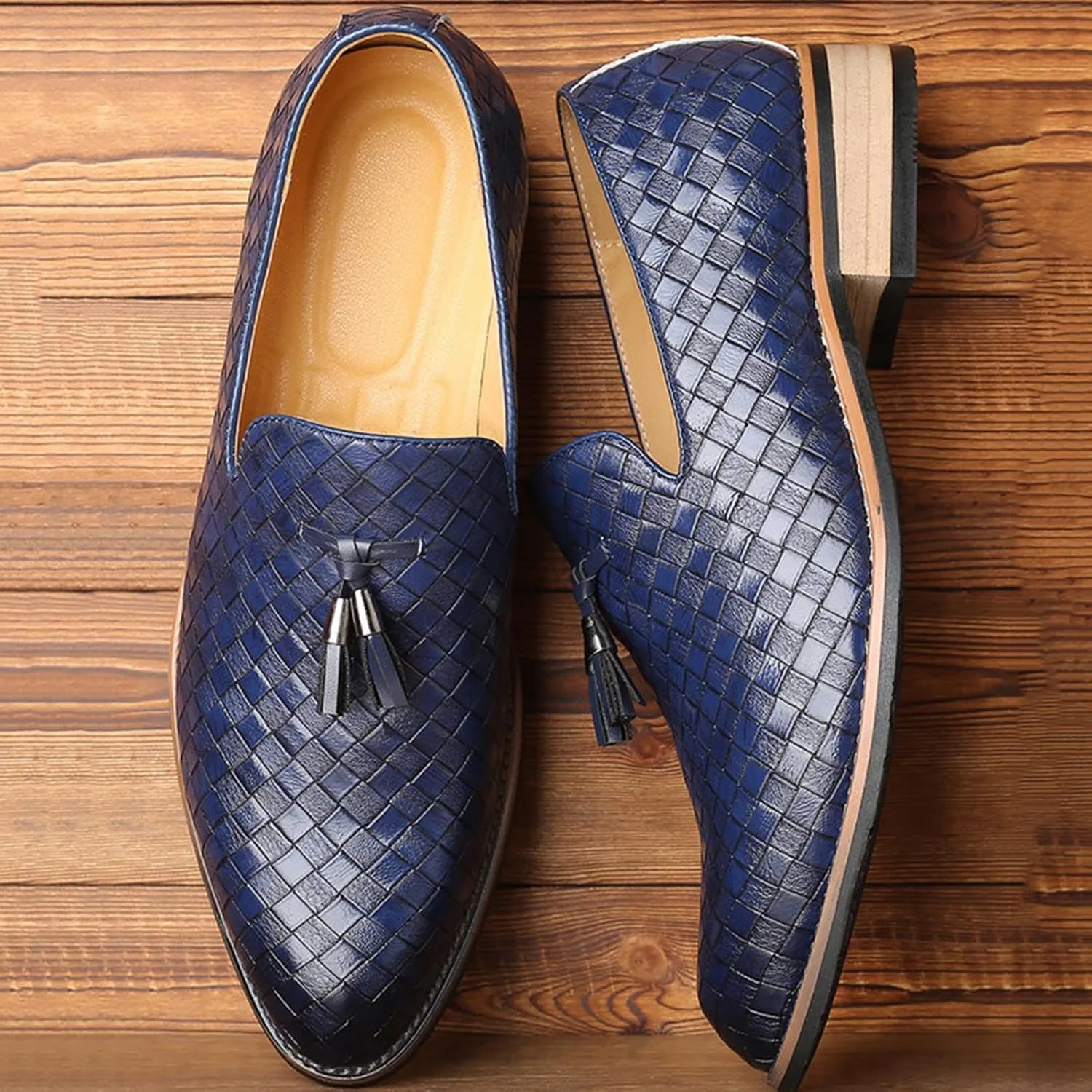 Men Fashion Woven Leather Dress Shoes Fashion Brown Black Penny Loafer Slip on Shoe Wedding Workout Hiking Beach Outfits Dressy