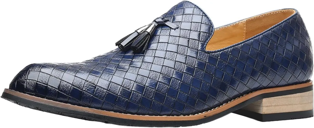 Men Fashion Woven Leather Dress Shoes Fashion Brown Black Penny Loafer Slip on Shoe Wedding Workout Hiking Beach Outfits Dressy