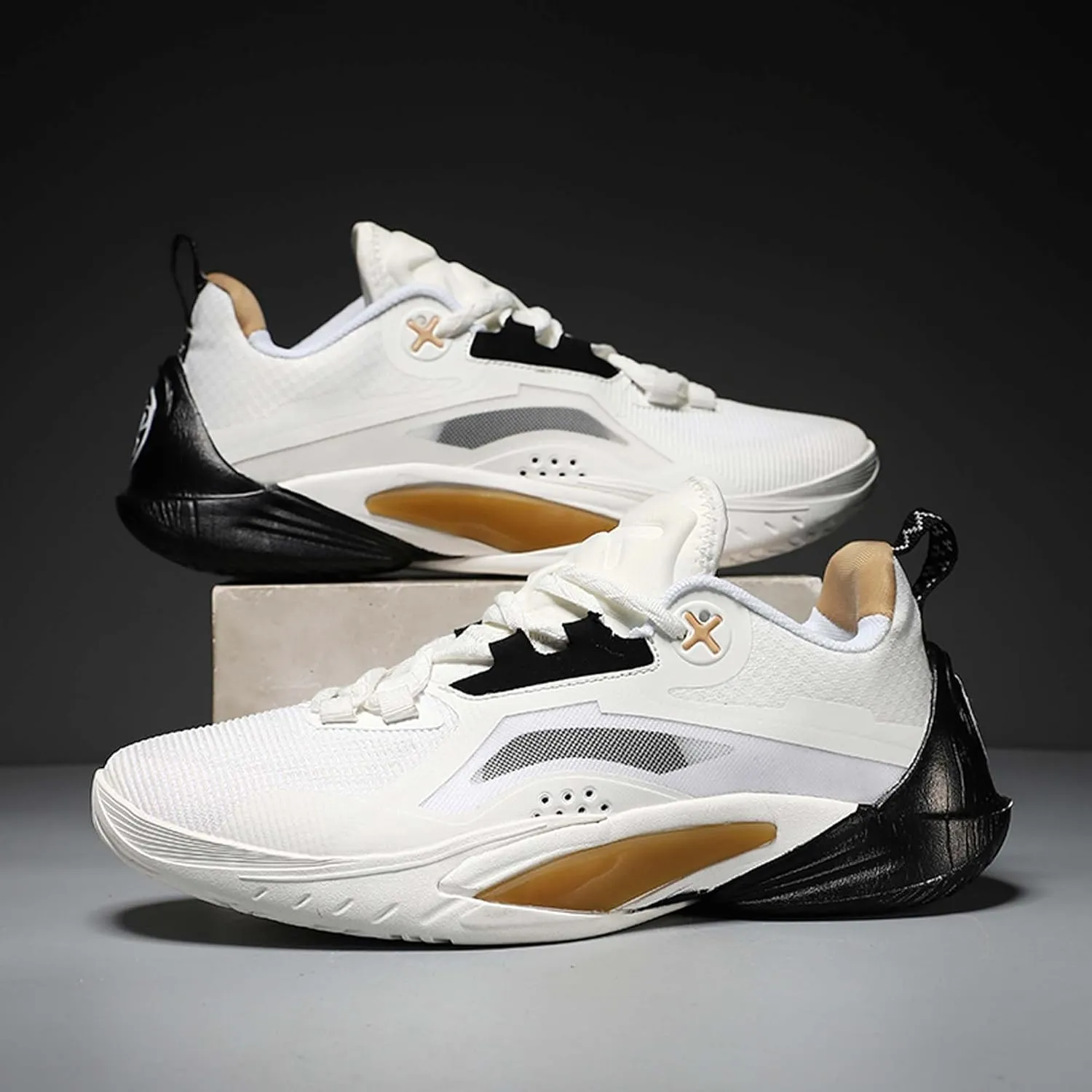 Mens and Womens Mid Top Lace Up Basketball Sneakers Non Slip and Breathable Running Shoes Rubber Sole Wear Resistant Walking Shoes Competitive Badminton Shoes Cross Training Shoes Skateboarding Shoes
