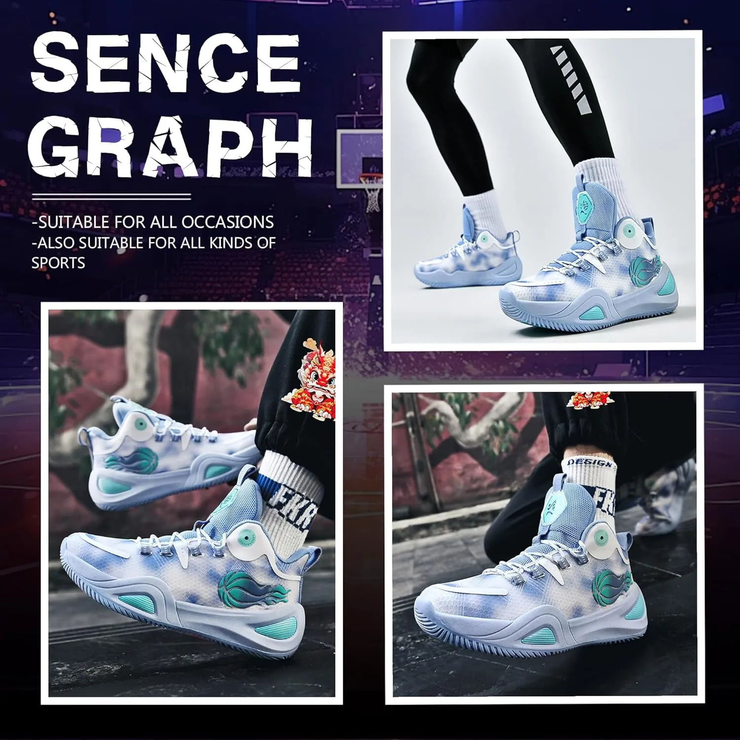 Men's Basketball Shoes Fashionable Breathable Anti Slip Sports Shoes Outdoor Running Fitness Training Shoes