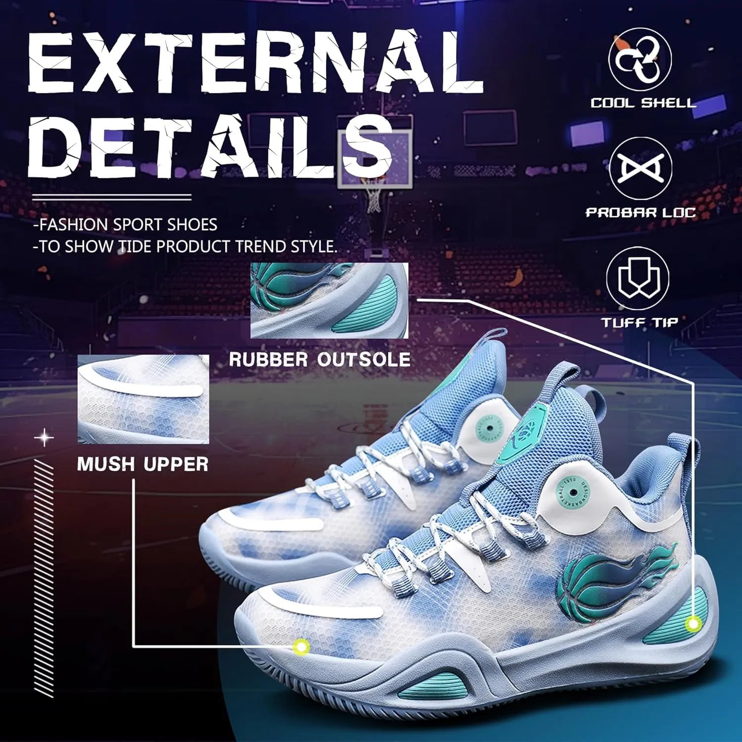 Men's Basketball Shoes Fashionable Breathable Anti Slip Sports Shoes Outdoor Running Fitness Training Shoes