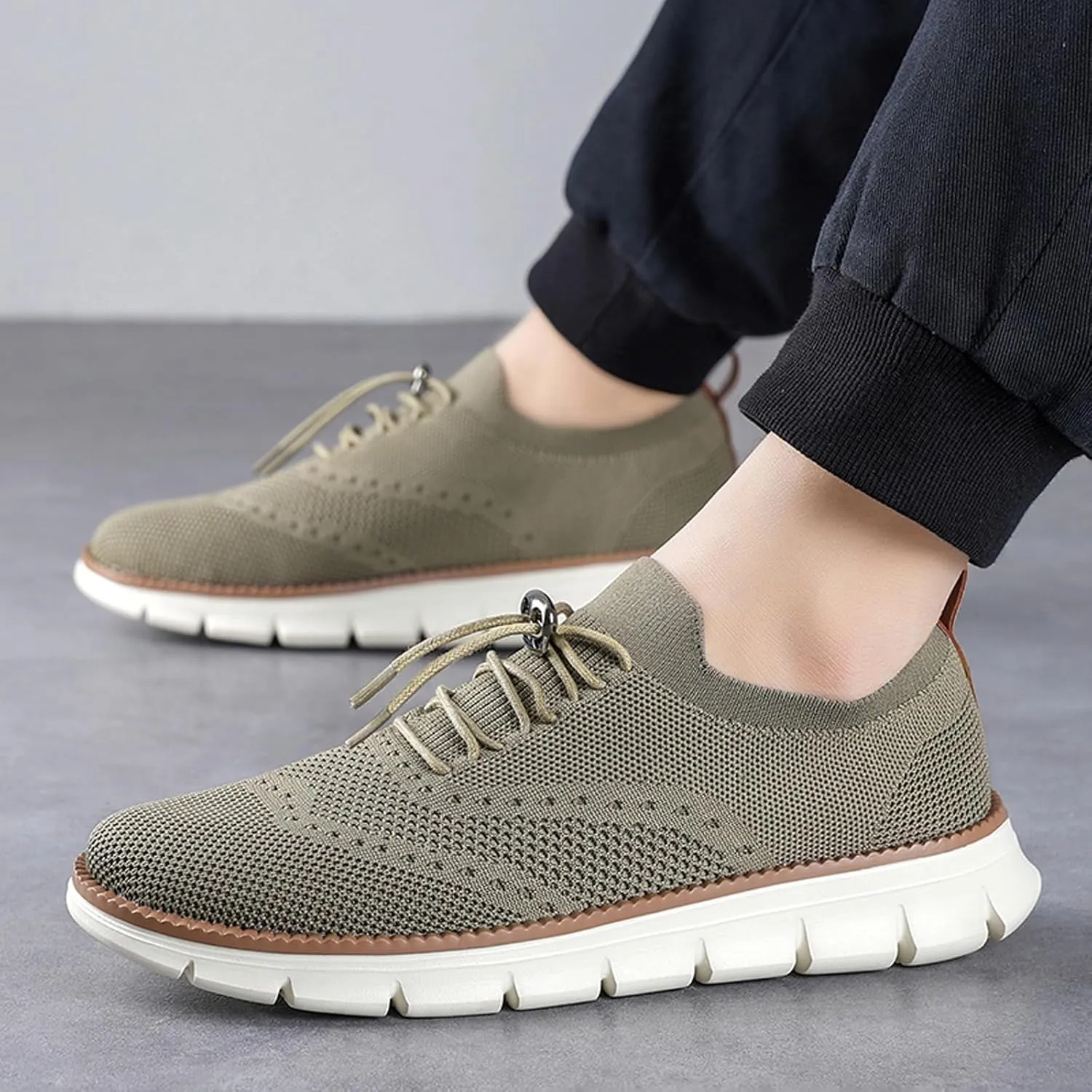 Mens Casual Dress Oxfords Breathable Knit Mesh Lace Up Lightweight Comfortable Walking Fashion Sneakers