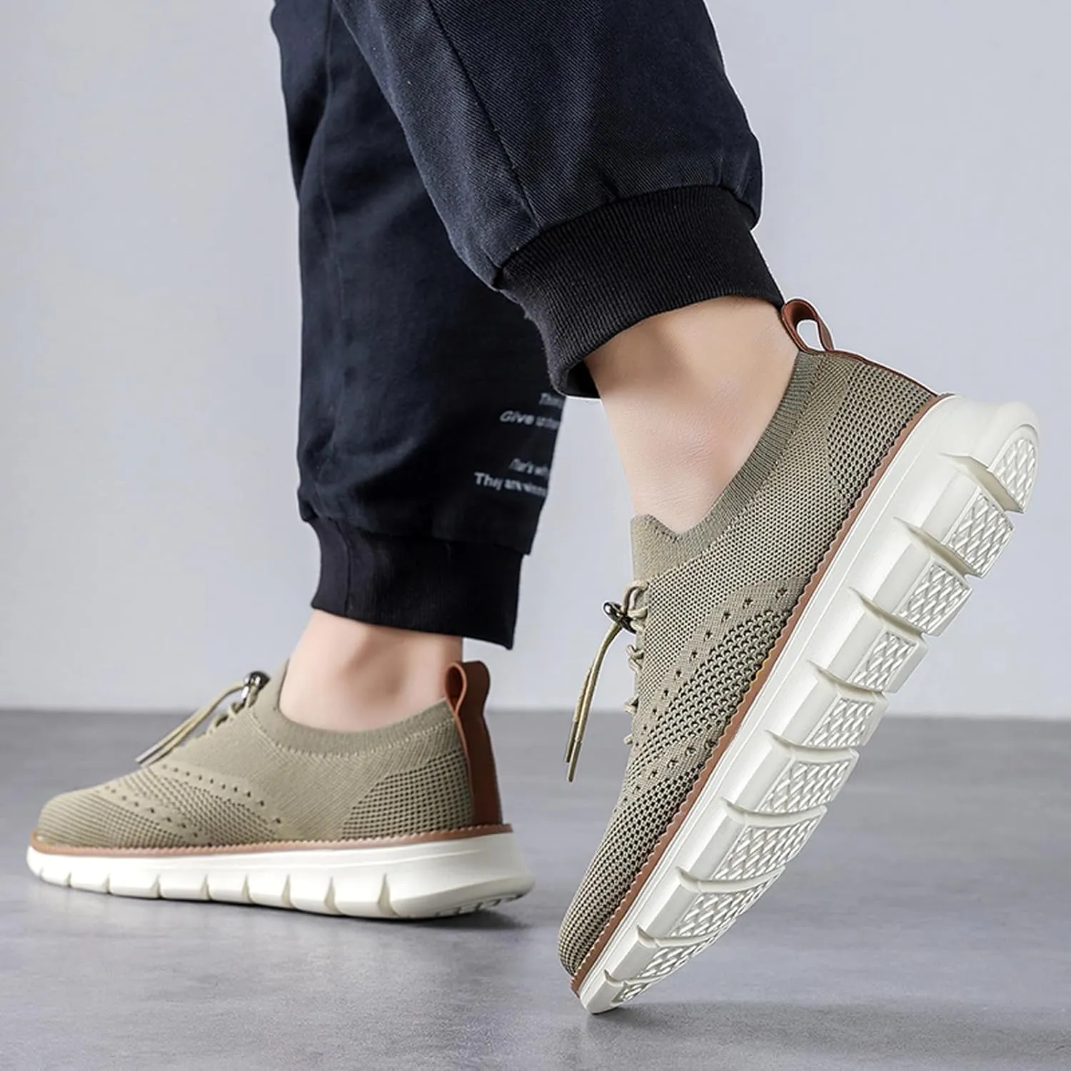 Mens Casual Dress Oxfords Breathable Knit Mesh Lace Up Lightweight Comfortable Walking Fashion Sneakers