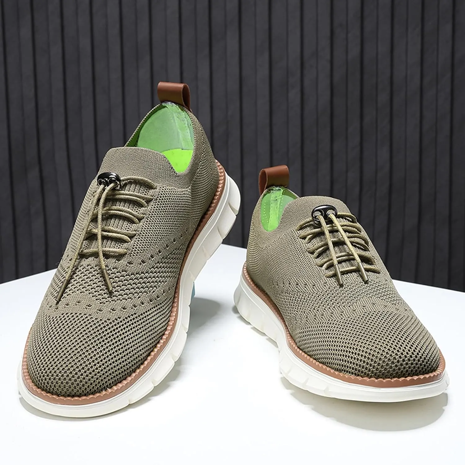Mens Casual Dress Oxfords Breathable Knit Mesh Lace Up Lightweight Comfortable Walking Fashion Sneakers