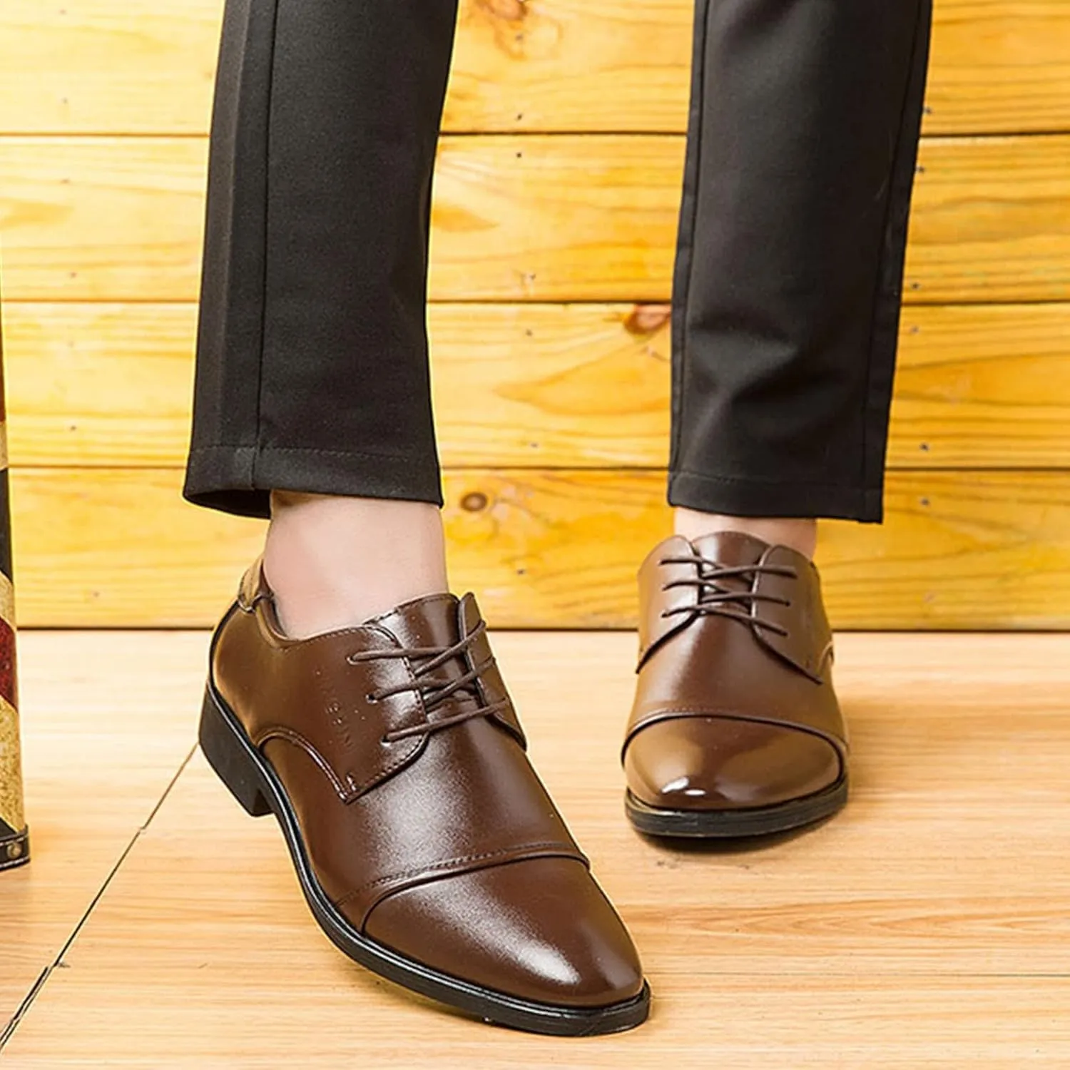 Men's Dress Shoes Black Size 11 Fashion Summer and Autumn Men Leather Shoes Low Heel Pointed Toe Lace Up Solid Color Simple British Style Mens Business Casual Shoes