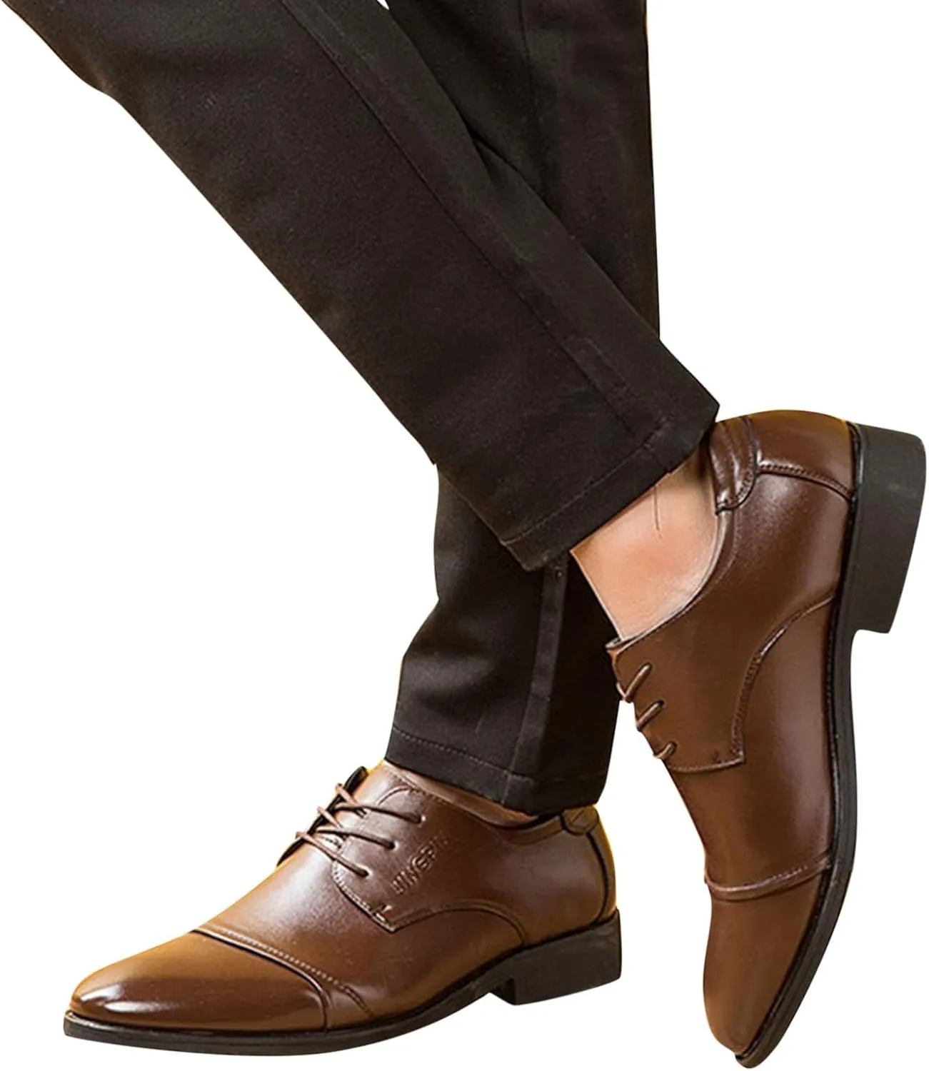 Men's Dress Shoes Black Size 11 Fashion Summer and Autumn Men Leather Shoes Low Heel Pointed Toe Lace Up Solid Color Simple British Style Mens Business Casual Shoes