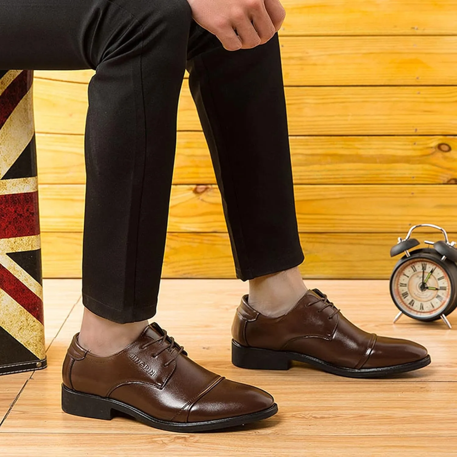 Men's Dress Shoes Black Size 11 Fashion Summer and Autumn Men Leather Shoes Low Heel Pointed Toe Lace Up Solid Color Simple British Style Mens Business Casual Shoes