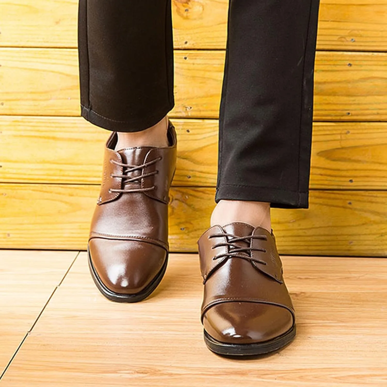 Men's Dress Shoes Black Size 11 Fashion Summer and Autumn Men Leather Shoes Low Heel Pointed Toe Lace Up Solid Color Simple British Style Mens Business Casual Shoes