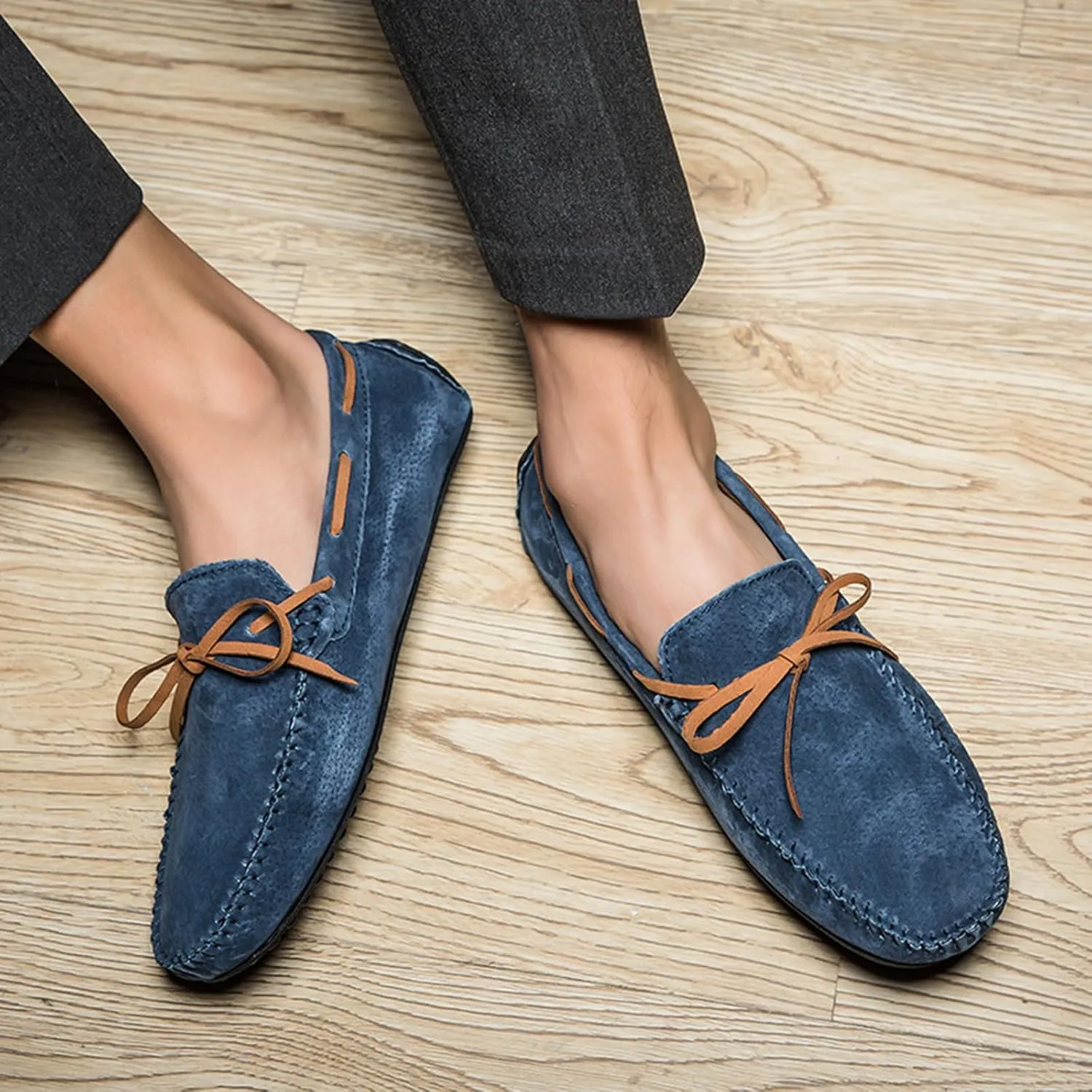 Men's Genuine Leather Moccasins Penny Loafers Casual Lace Up Slip On Gommino Flat Driving Shoes Comfort Dress Boat Shoes