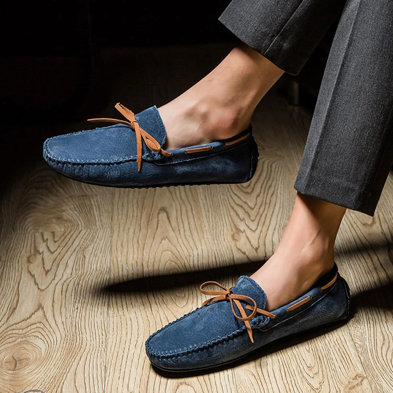 Men's Genuine Leather Moccasins Penny Loafers Casual Lace Up Slip On Gommino Flat Driving Shoes Comfort Dress Boat Shoes