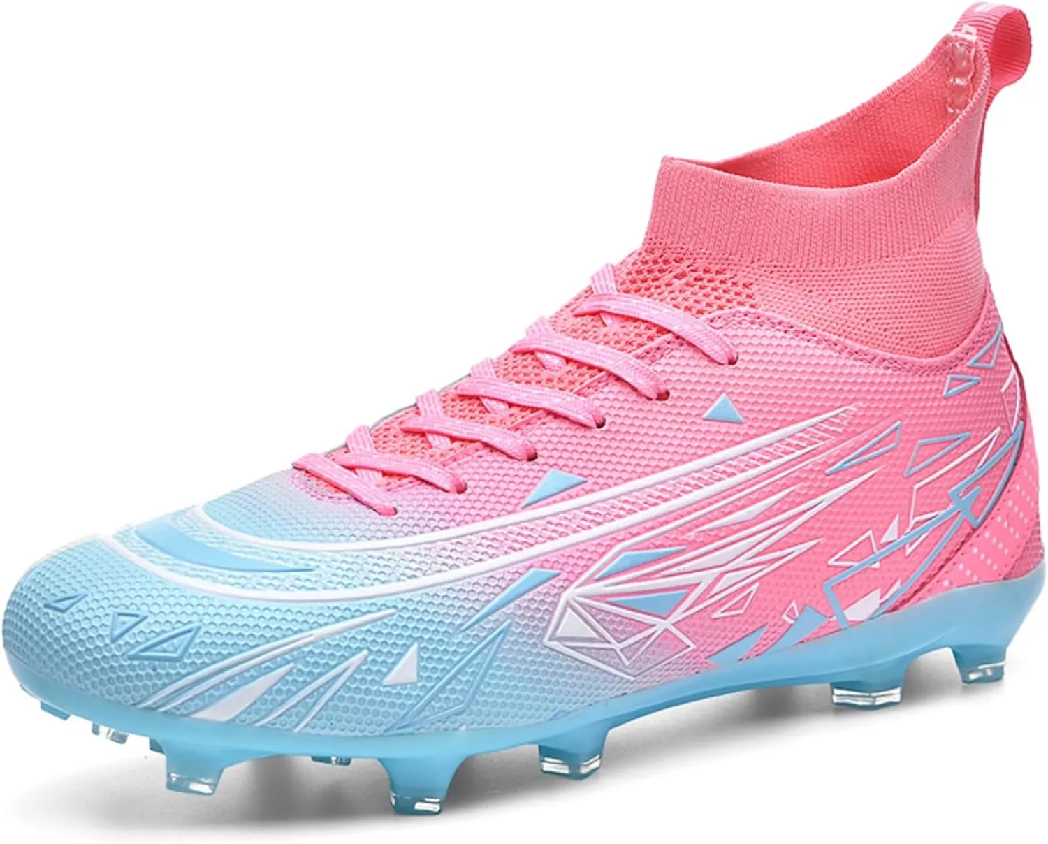 Men's High Top Soccer Students Grass Training Shoes Wide Training Sneaker Soccer Cleats for Mens Womens Blue/White/Pink