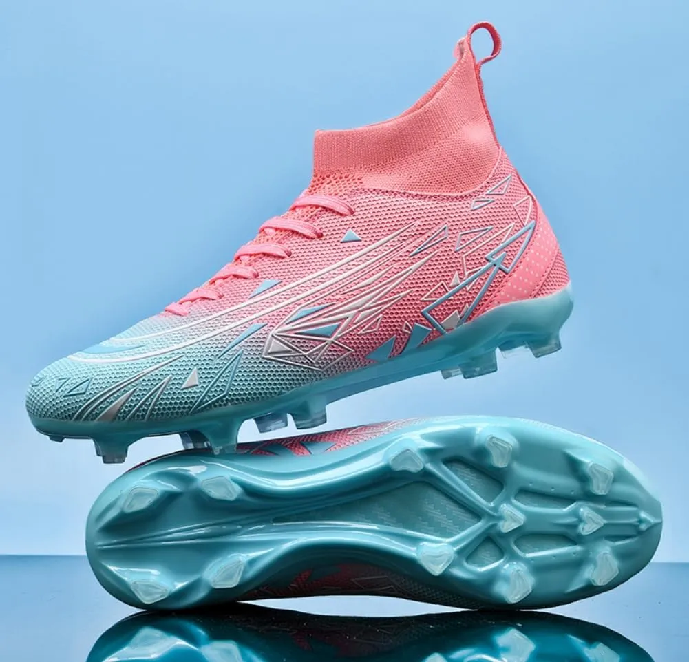 Men's High Top Soccer Students Grass Training Shoes Wide Training Sneaker Soccer Cleats for Mens Womens Blue/White/Pink