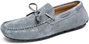 Men's Loafers Shoes Breathable Perforated Faux Leather Moccasins Driving Shoes Flat Heel Lightweight Comfortable Wedding Slip On (Color : Gray, Size : 444546)