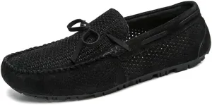 Men's Loafers Shoes Breathable Perforated Faux Leather Moccasins Driving Shoes Flat Heel Lightweight Comfortable Wedding Slip On(Black,7)