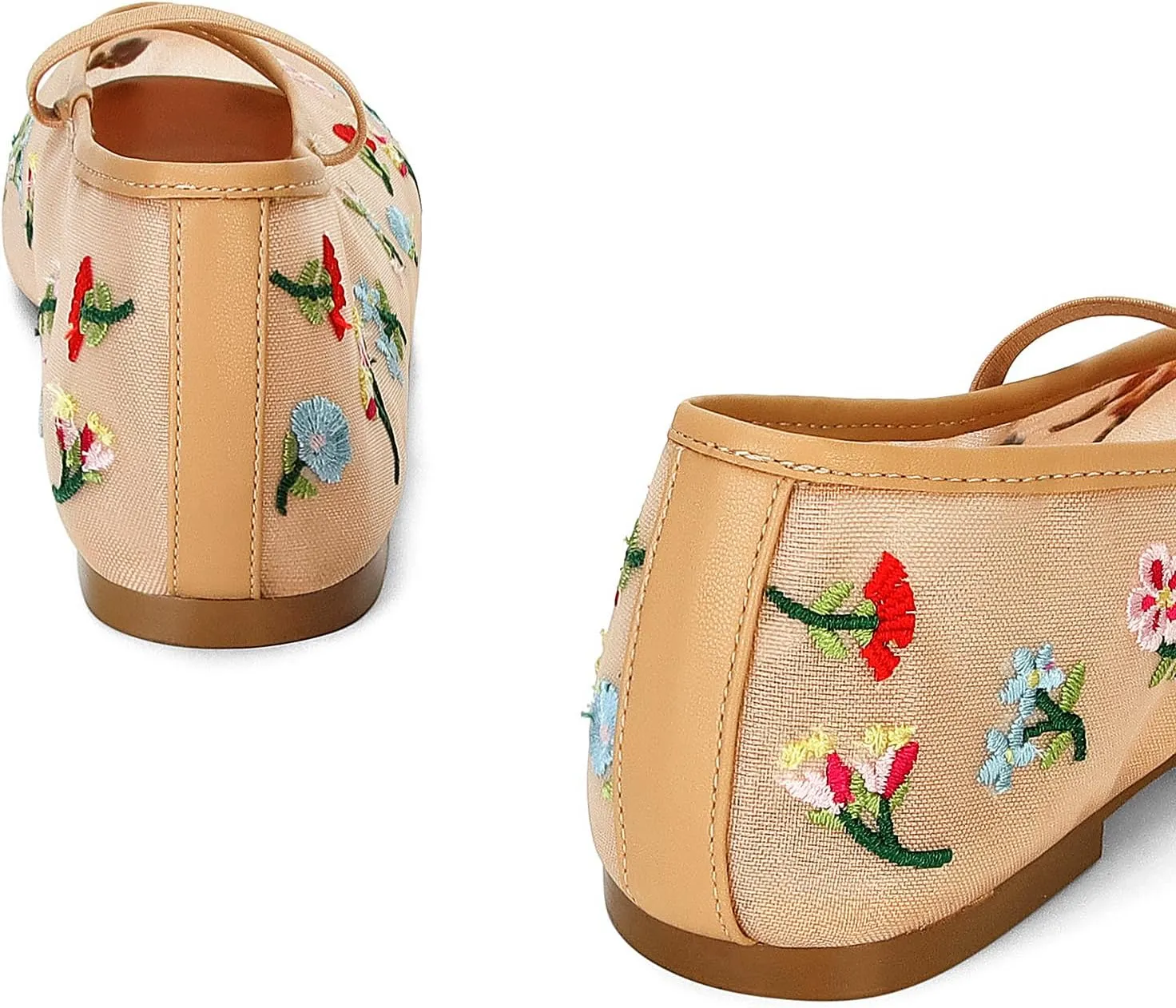 Mesh Ballet Flats for Women Embroidered Floral Mary Jane Flats Comfortable Casual Daily Dress Ballerina Shoes