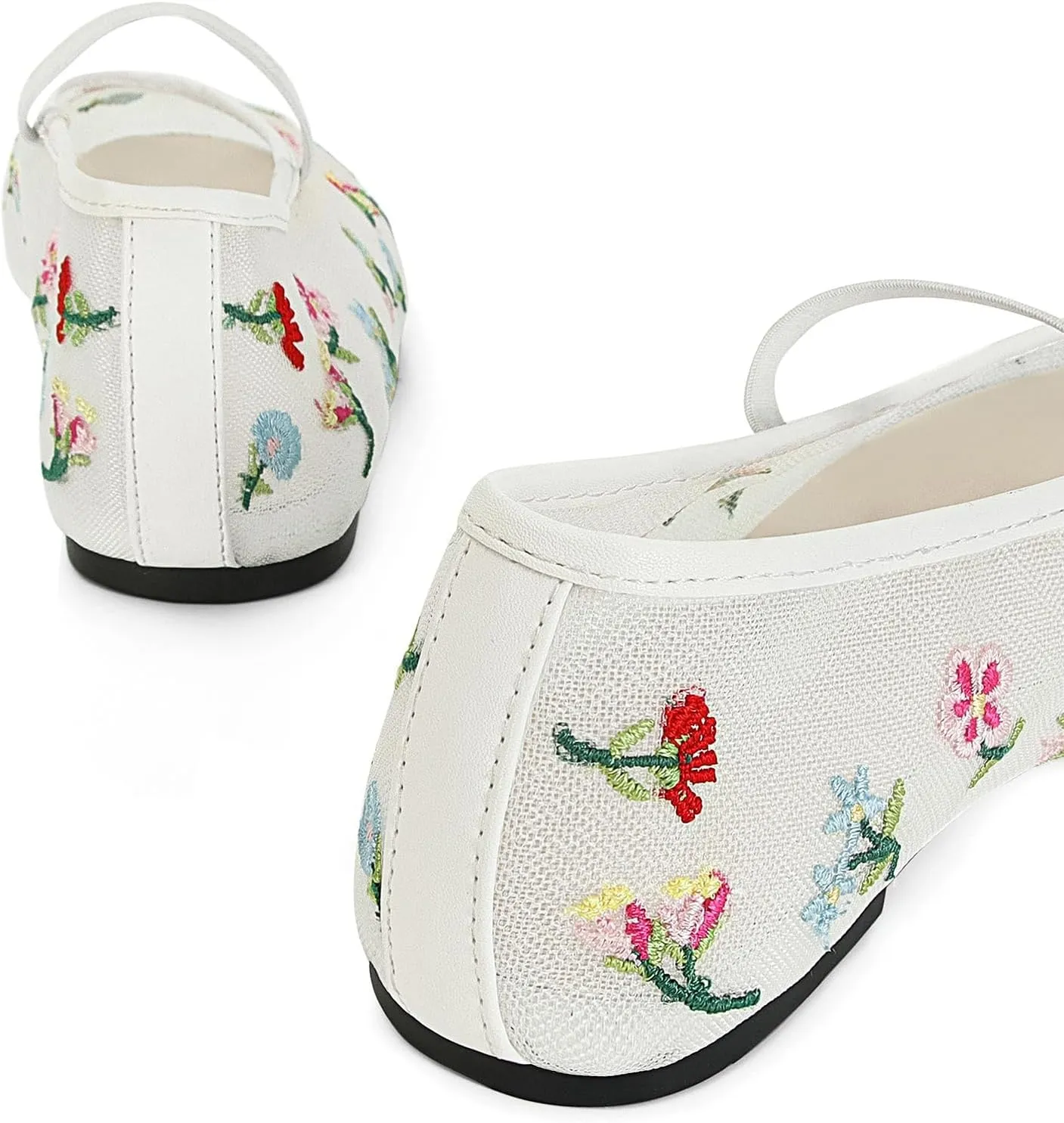 Mesh Ballet Flats for Women Embroidered Floral Mary Jane Flats Comfortable Casual Daily Dress Ballerina Shoes