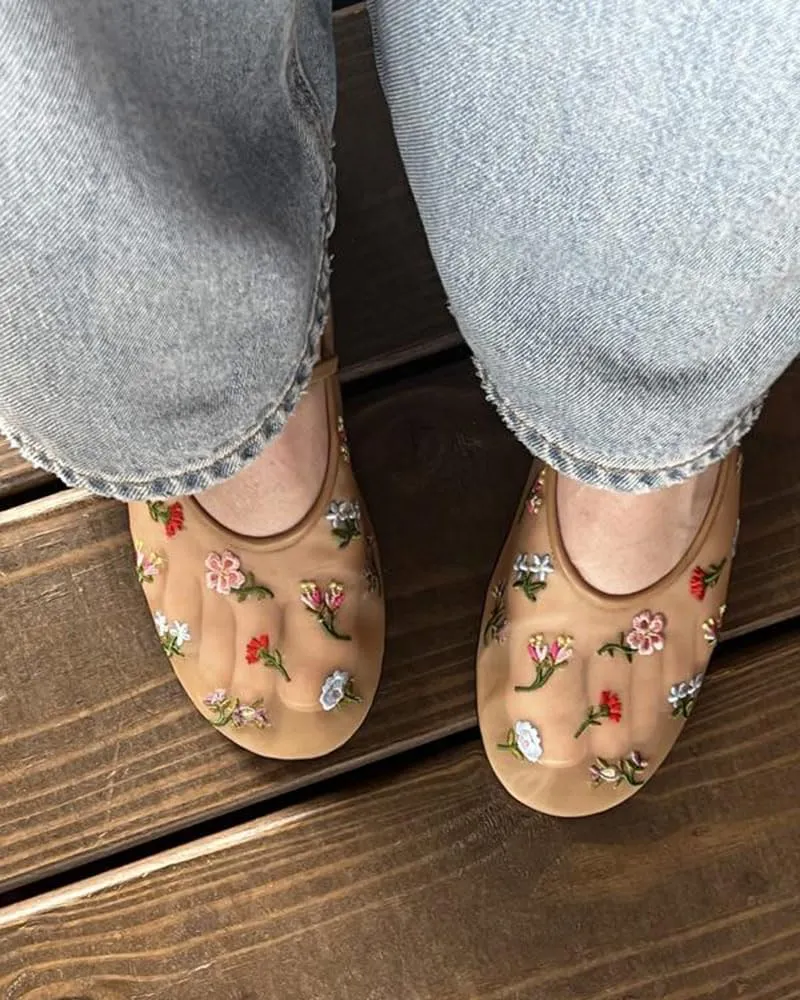 Mesh Ballet Flats for Women Embroidered Floral Mary Jane Flats Comfortable Casual Daily Dress Ballerina Shoes