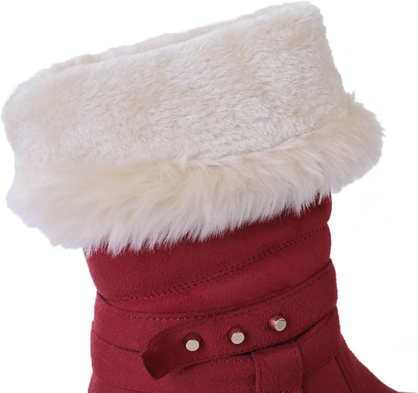 Mid Calf Warm Slip-On Thick Fur Collar Warm Waterproof Leather Non-Slip Snow Boots for Women Winter Hidden Wedge Boots