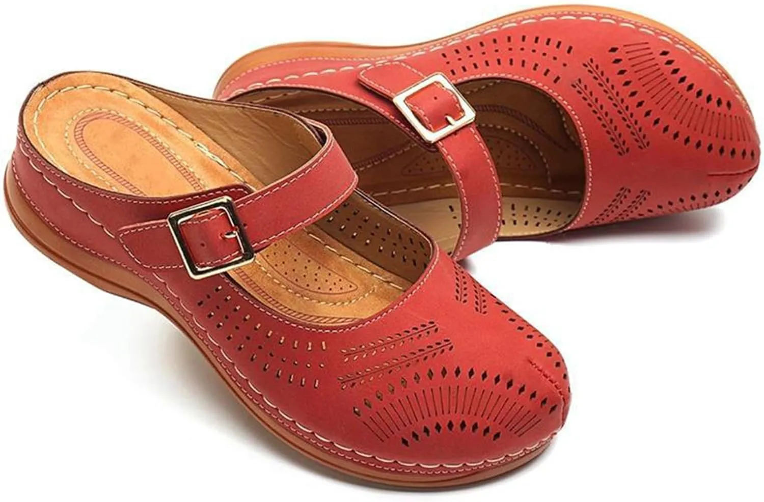 Mules for Women 2025 Arch Support Wedge Sandals Hollow Out Adjustable Closed Toe Low Wedge Outdoor Slip On Walking Shoes