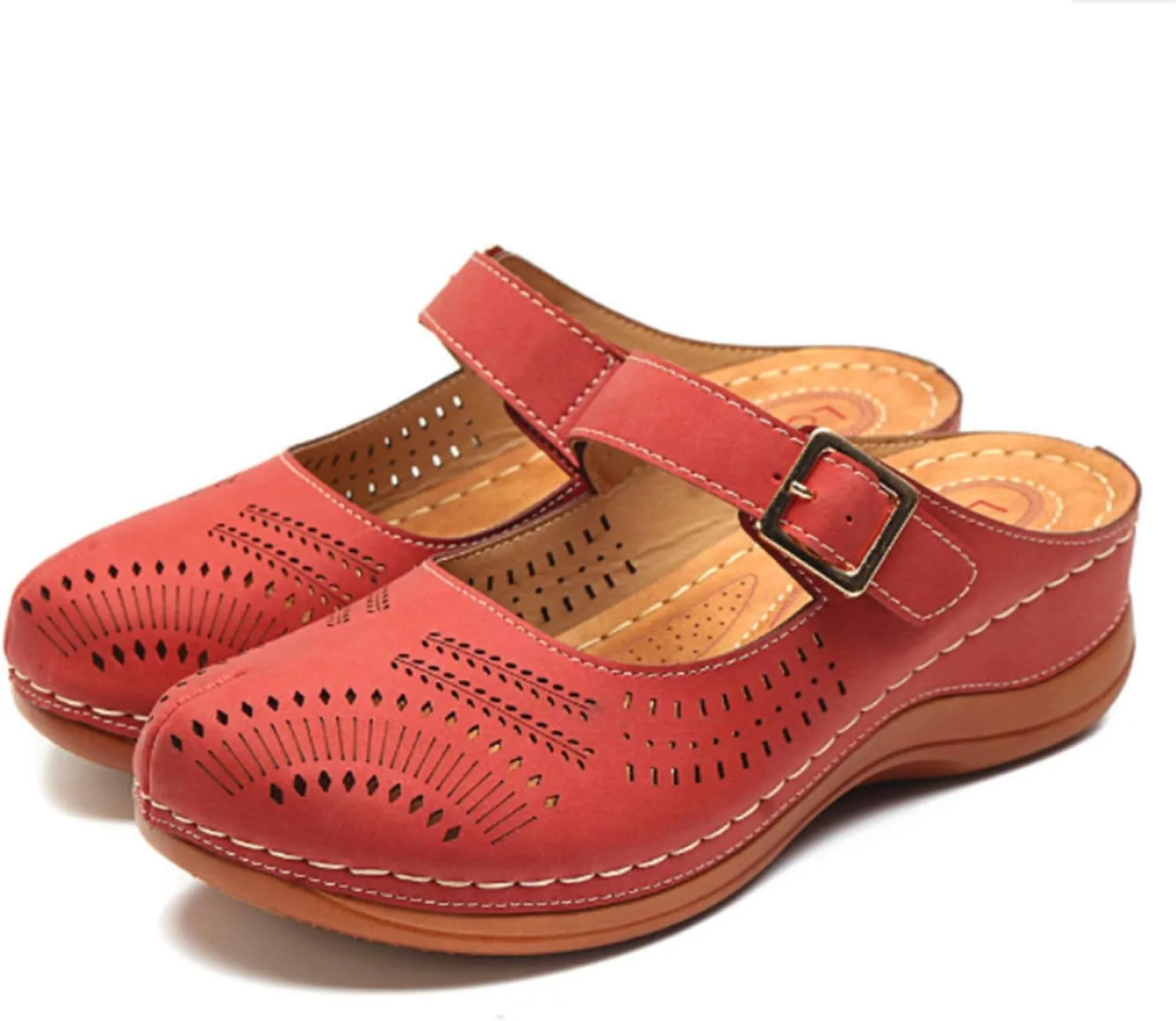 Mules for Women 2025 Arch Support Wedge Sandals Hollow Out Adjustable Closed Toe Low Wedge Outdoor Slip On Walking Shoes
