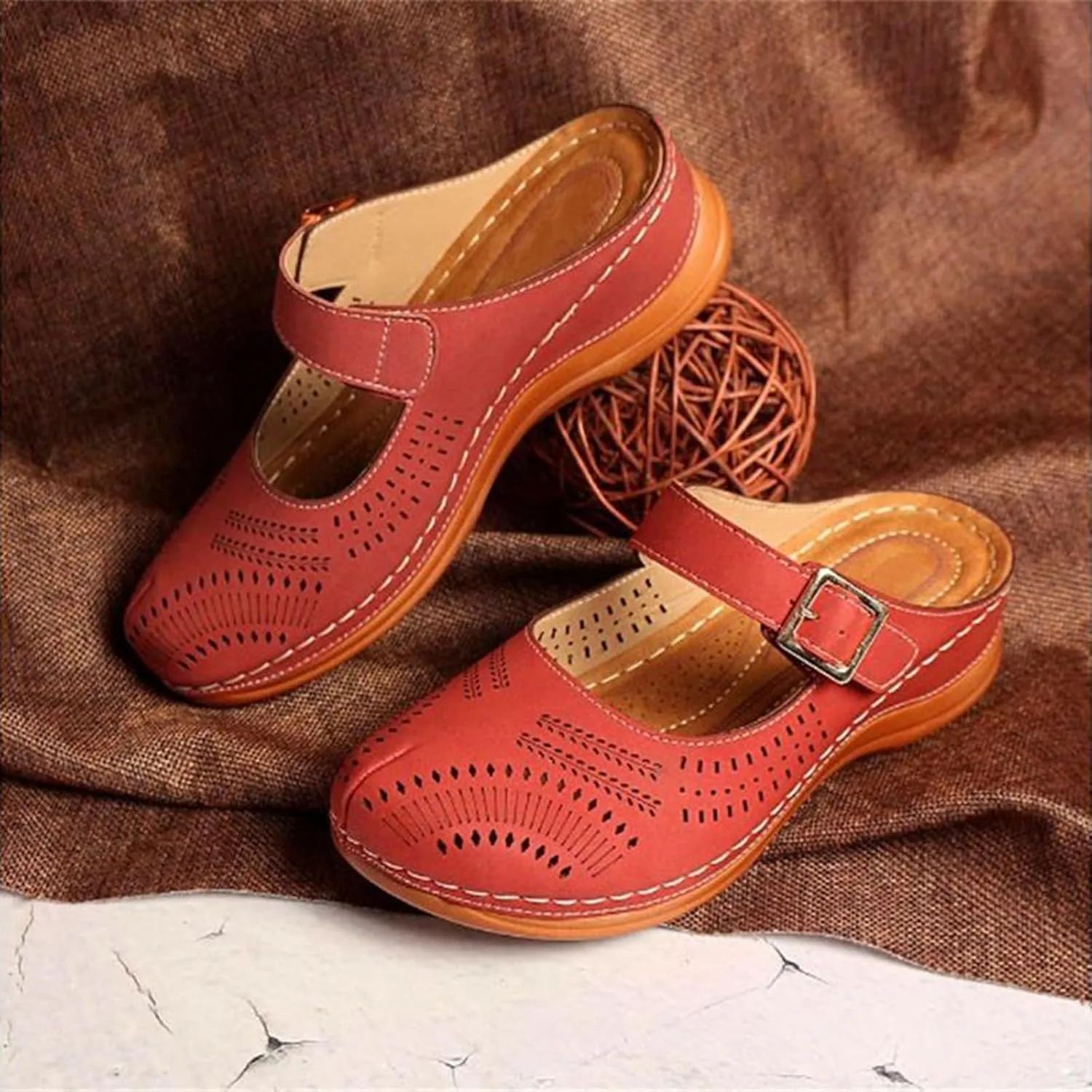 Mules for Women 2025 Arch Support Wedge Sandals Hollow Out Adjustable Closed Toe Low Wedge Outdoor Slip On Walking Shoes